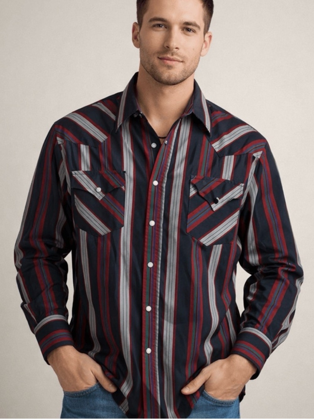 PLAINS WESTERN WEAR PEARL SNAP LONG SLEEVE MENS COWBOY RODEO SHIRT